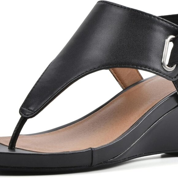 Women's All Dres Triangle Thong Sling-Back Wedge Sandal Black Size 10 Synthetic - Picture 1 of 7